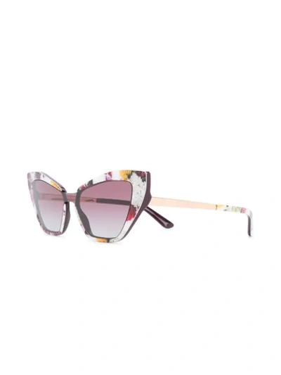 Shop Dolce & Gabbana Floral Print Cat Eye Sunglasses In Red