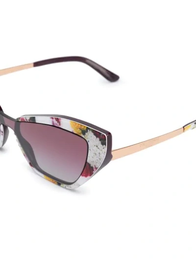 Shop Dolce & Gabbana Floral Print Cat Eye Sunglasses In Red