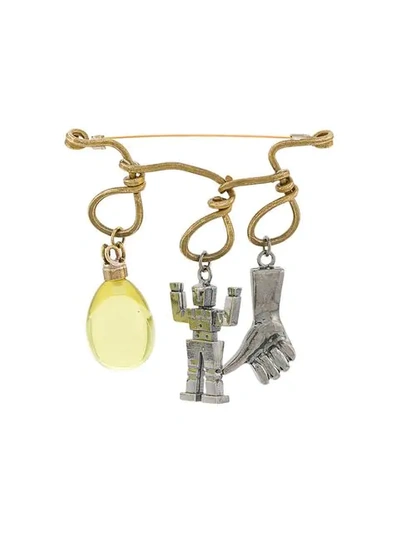 Shop Marni Multi Pendants Brooche In Yellow