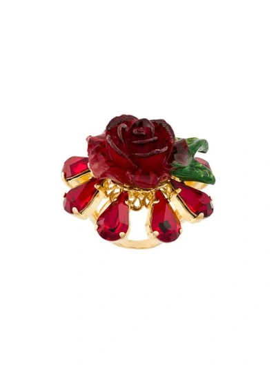 Shop Dolce & Gabbana Crystal Rose Ring In Red