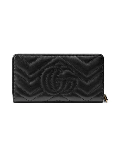 Shop Gucci Gg Marmont Leather Zip-around Wallet In Black