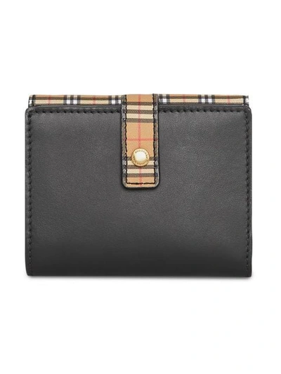 Shop Burberry Small Scale Check And Leather Folding Wallet In Black