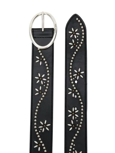 Shop Saint Laurent Oval Buckle Decorated Belt In Black