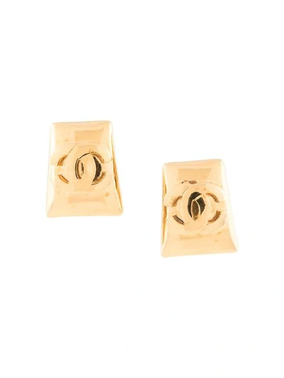 Pre-owned Chanel Cc Geometric Earrings In Gold