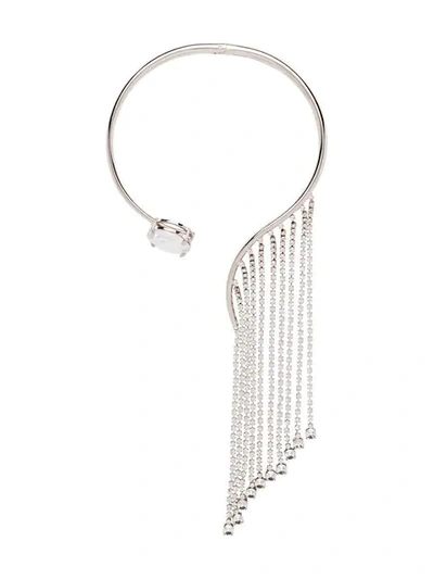 Shop Miu Miu Crystal Embellished Necklace In Silver