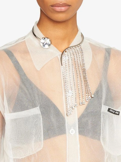 Shop Miu Miu Crystal Embellished Necklace In Silver