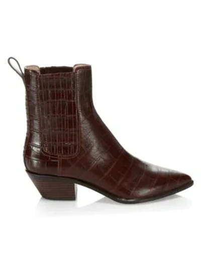 Shop Loeffler Randall Aylin Western Croc-embossed Leather Ankle Boots In Dark Brown