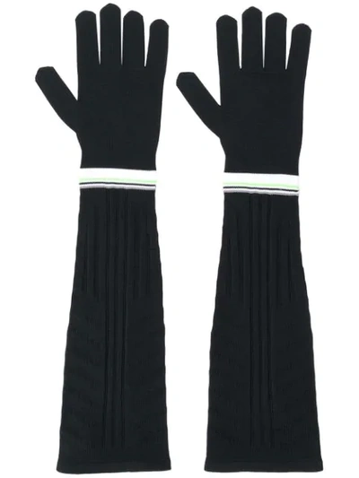 Shop Prada Long Technical Gloves In Black