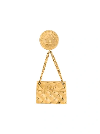 Pre-owned Chanel Handbag Chain Brooch In Yellow