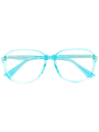 Shop Gucci Clear Oversized Glasses In Blue