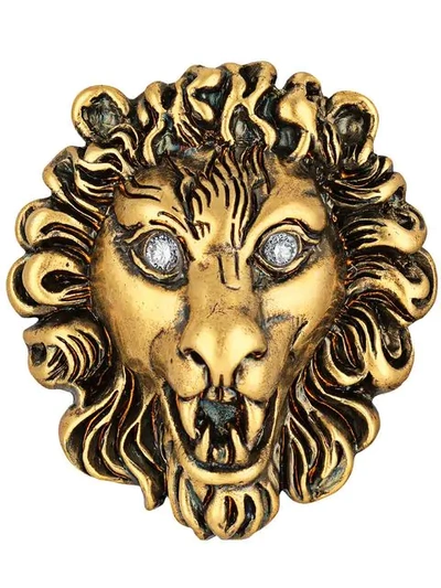 Shop Gucci Lion Head Earrings In Gold