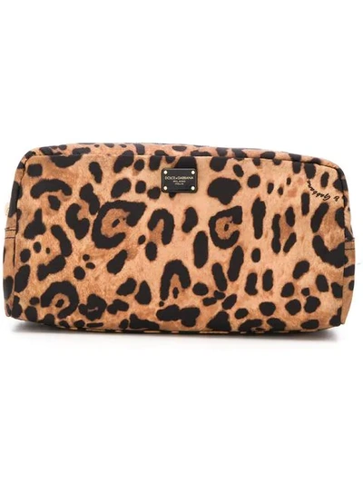 Shop Dolce & Gabbana Leopard Print Make-up Bag In Brown