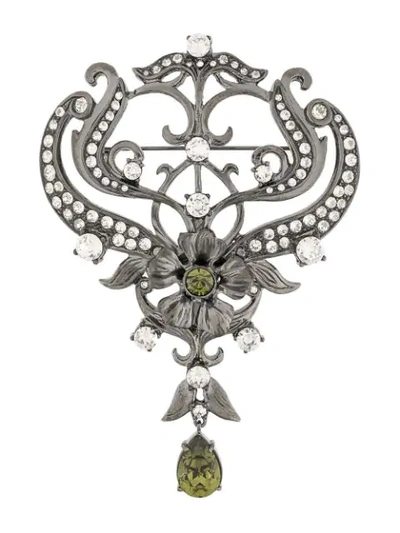 Shop Alberta Ferretti Crystal Embellished Brooch In Metallic