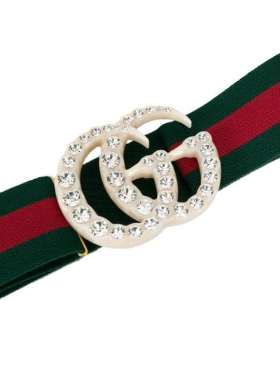 Shop Gucci Web Elastic Belt With Embellished Gg In Green