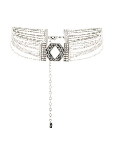 Shop Karl Lagerfeld K Fringe Choker Necklace In Silver