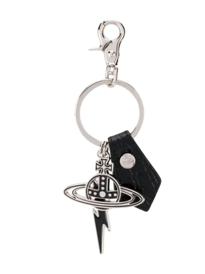 Shop Vivienne Westwood Logo Charm Keyring In Black