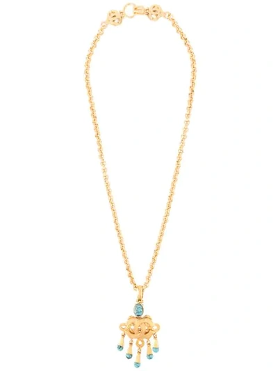 Pre-owned Chanel Cc Logo Stone Necklace In Gold