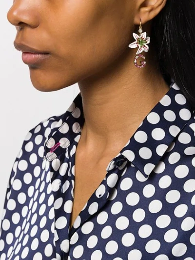 Shop Dolce & Gabbana Flower And Logo Pendant Earrings In Gold ,white