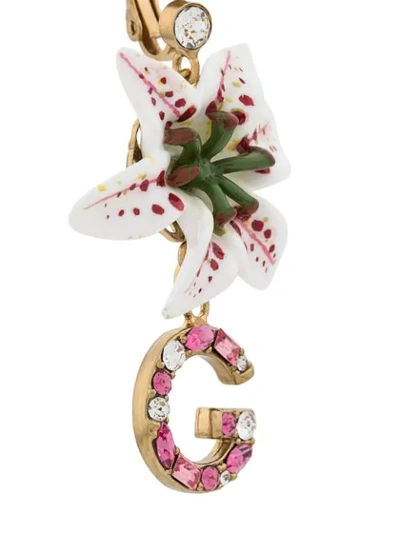 Shop Dolce & Gabbana Flower And Logo Pendant Earrings In Gold ,white