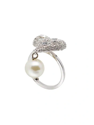 Shop Miu Miu Embellished Heart Ring In Silver