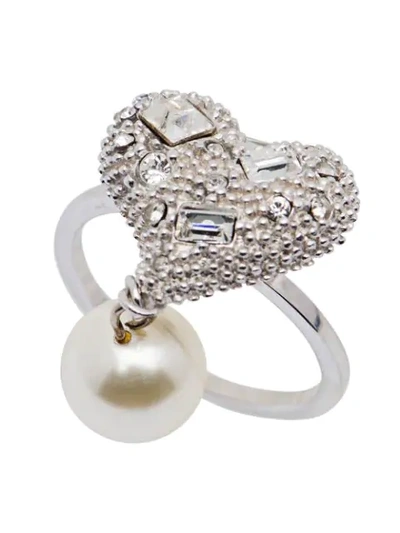 Shop Miu Miu Embellished Heart Ring In Silver