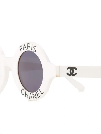 Pre-owned Chanel 1990s Logo-print Round-frame Sunglasses In White