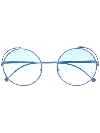 Shop Fendi Layered Round-frame Sunglasses In Blue