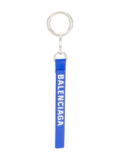 Shop Balenciaga Logo Stripe Keyring In Blue