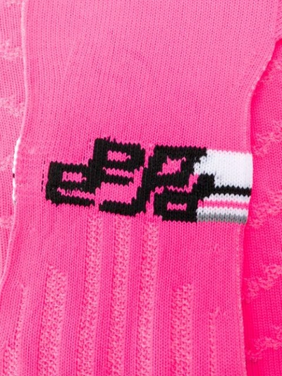 Shop Prada Long Logo Gloves In F087q Pink + Bianco