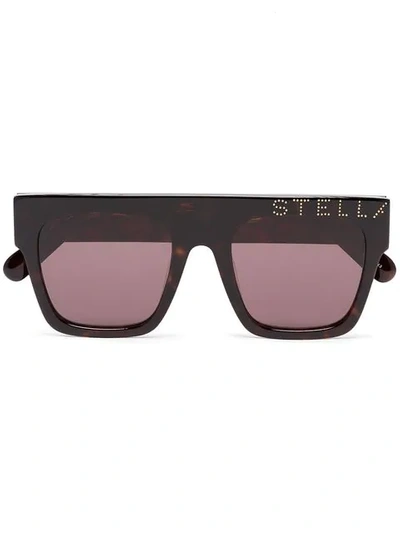 Shop Stella Mccartney Brown Straight Bridged Square Framed Logo Sunglasses In Black