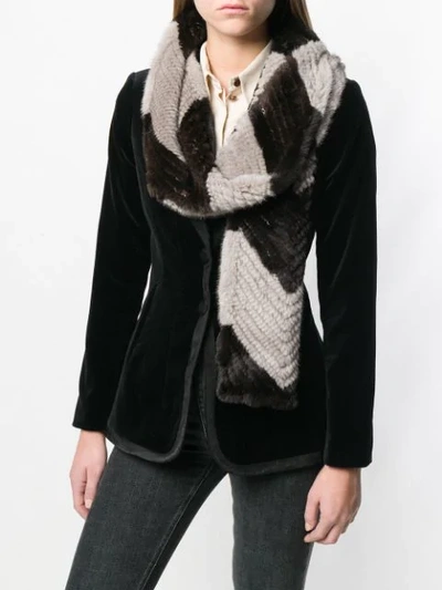 Shop Liska Geometric Pattern Fur Scarf In Black