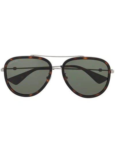 Shop Gucci Aviator Sunglasses In Silver