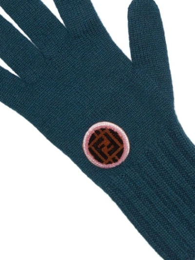 Shop Fendi Logo Patch Knitted Gloves - Green