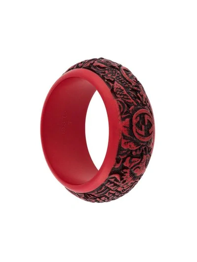 Shop Gucci Logo Carved Bangle In Red