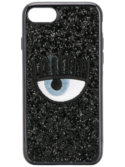 Shop Chiara Ferragni Logo Glitter Iphone 8 Case In Black