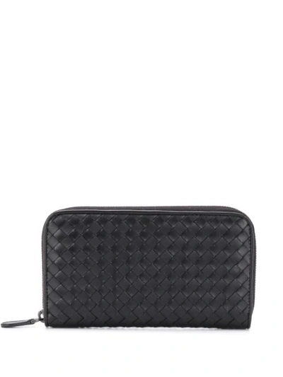 Shop Bottega Veneta Woven Style Wallet In Black