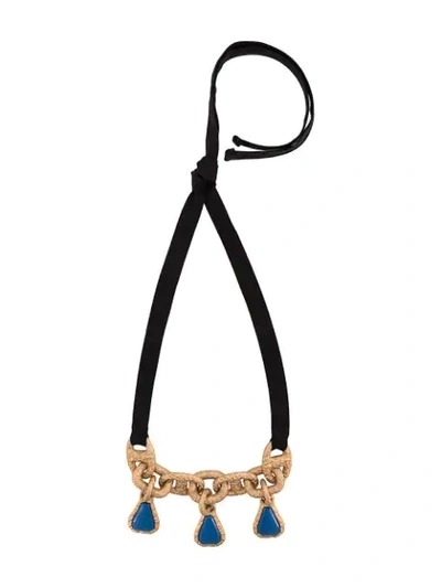 Shop Marni Cable Chain And Ribbon Necklace In Metallic