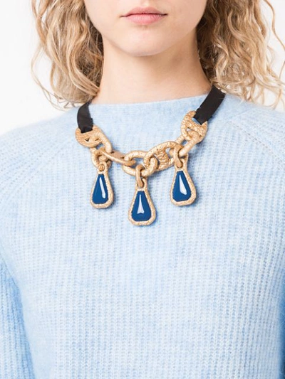 Shop Marni Cable Chain And Ribbon Necklace In Metallic
