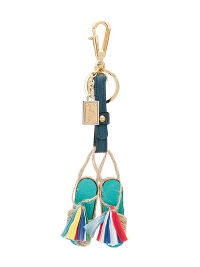 Shop Dolce & Gabbana Straw Flip-flops Keychain In Blue