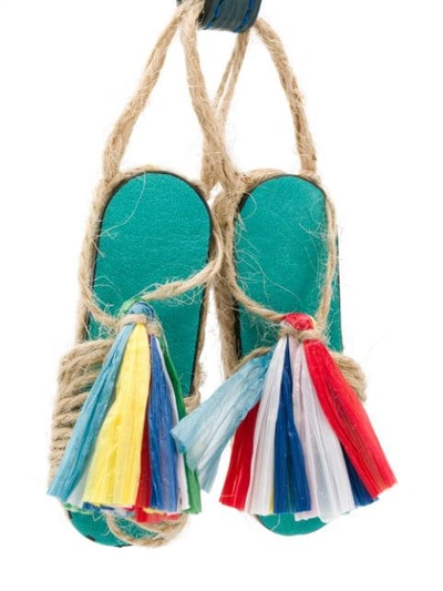 Shop Dolce & Gabbana Straw Flip-flops Keychain In Blue