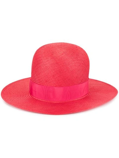 Shop Borsalino Panama Straw Hat In Red