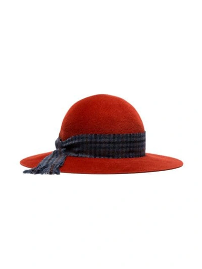 Shop Maison Michel Burnt Orange New Alice Scarf Detail Suede Hat