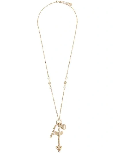 Shop Red Valentino Red(v) Arrow And Hear Shaped Necklace - Metallic