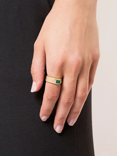 Shop Azlee 18kt Yellow Gold, Emerald And White Trilliondiamonds Ring In Ylwgld