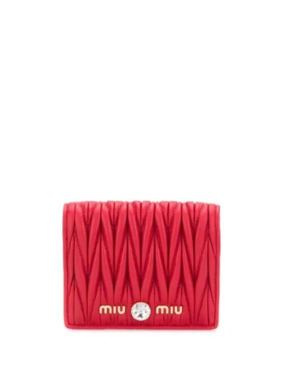 Shop Miu Miu Matelassé Leather Wallet In Red