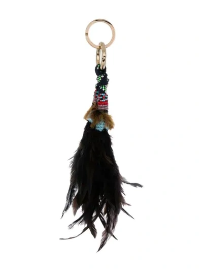 Shop Etro Beaded Feather Keyring In Black