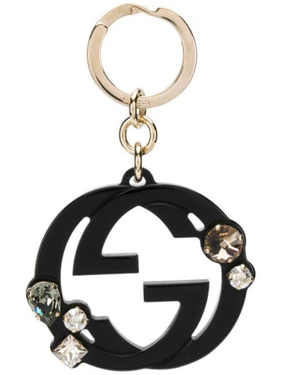 Shop Gucci Interlocking G Logo Keyring - Black