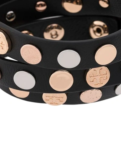 Shop Tory Burch Logo Studded Bracelet In 680 Black Rose Gold Silver