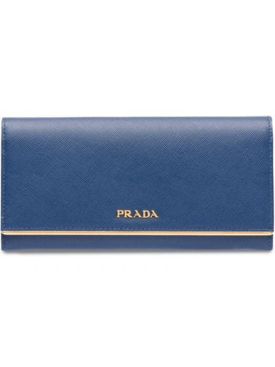 Shop Prada Long Saffiano Wallet In Blue