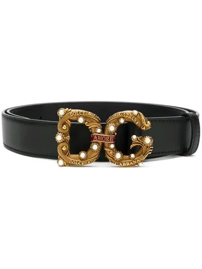 Shop Dolce & Gabbana Dg Amore Buckle Belt In Black